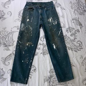 Levi's vintage orange tab 560 STUDENT Thrashed Faded paint scattered jeans